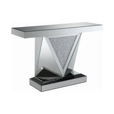 Coaster Gunilla Rectangular Sofa Table with Triangle Detailing Silver and Clear Mirror Model 722509
